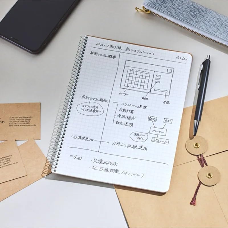 Maruman Spiral Note Basic Grid Notebook- B5, 9.92" x 7.44", 80 Sheets / 160 Pages, 5mm Graph Paper Journal, Perforated Pages & Wire-Bound to Lay Flat, Sturdy Kraft Cover, Made in Japan - Image 8